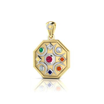 Chandra Moon Silver and Gold Accent with Gemstone Pendant MPD3845 - Jewelry